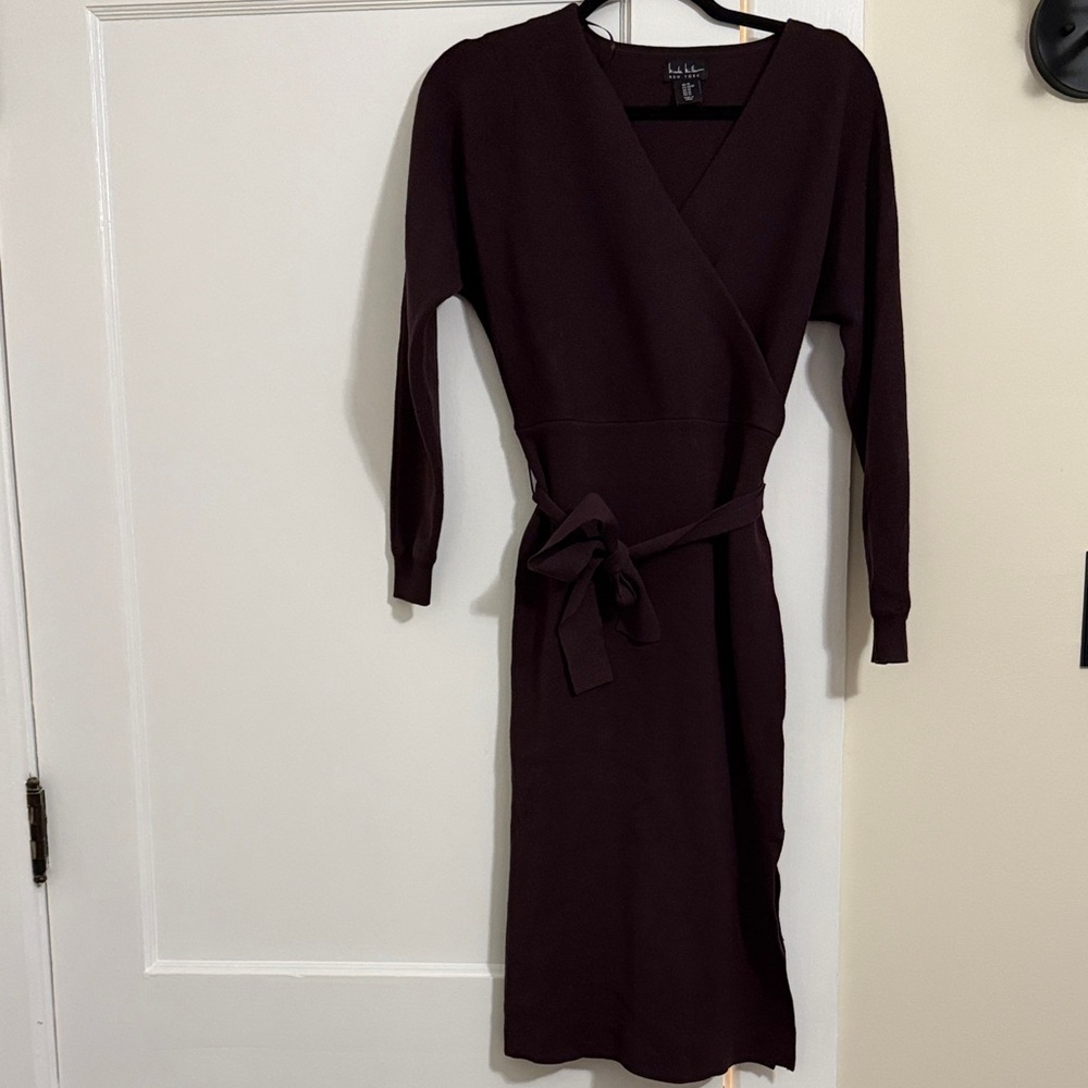 Nicole Miller Deep Plum Long Sleeve Sweater Dress